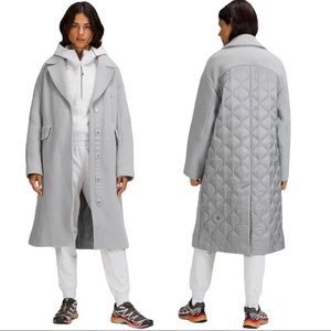 Lululemon | Wool Long Coat in Light Grey - Size US 8